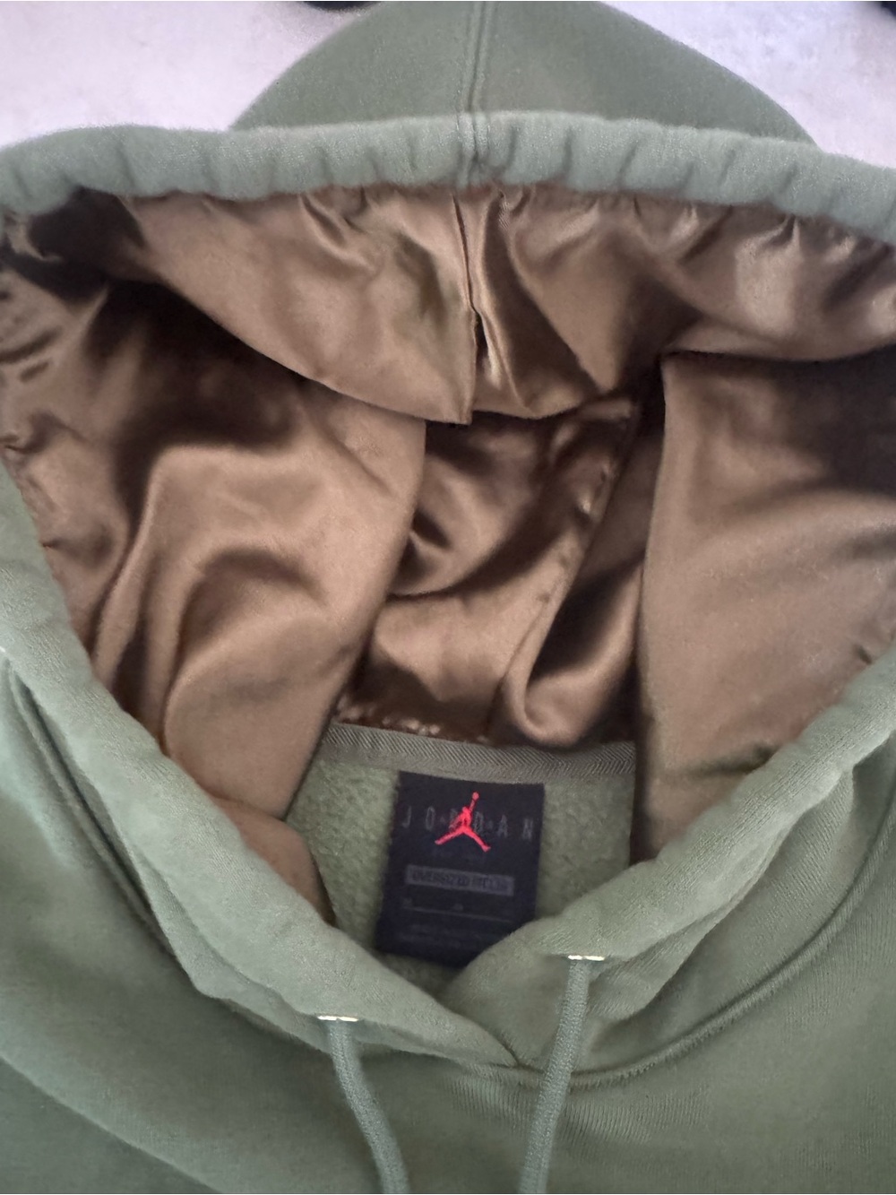 Jordan Flight Fleece Womens M Oversized Hoodie Olive Green Satin FB5110-340